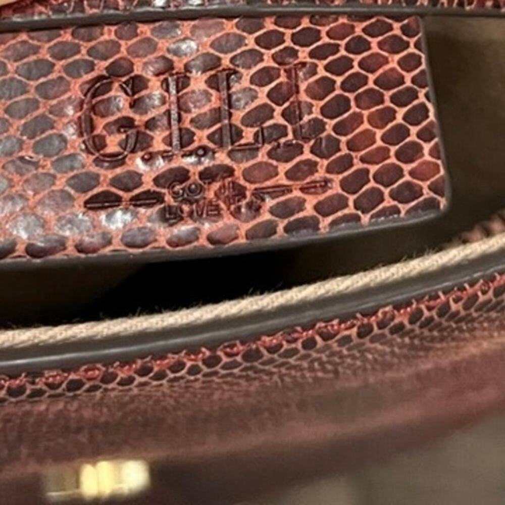 GILI Red Python Embossed Leather Saddle Bag Crossbody Shoulder Gold Hardware - Picture 15 of 16